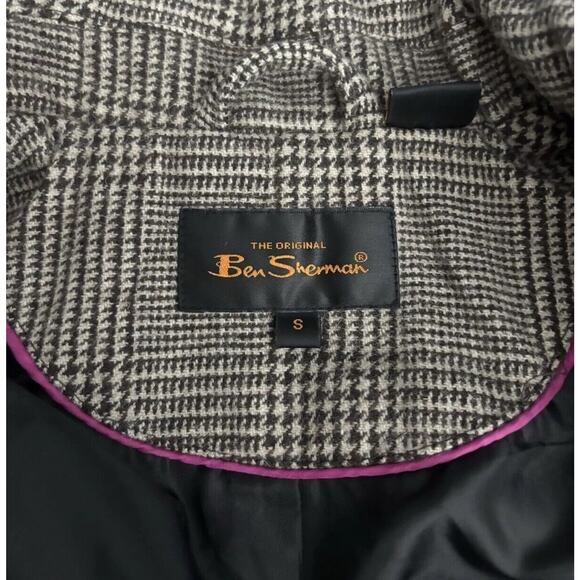 Ben Sherman Coat Womens Small Brown Glen Plaid Pleated Long Peacoat Wool - Picture 12 of 16